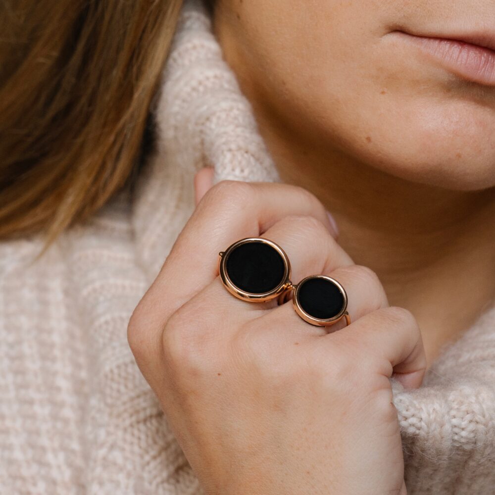 GINETTE NY – Bague Disc Ring BABY Onyx or rose – Image 3