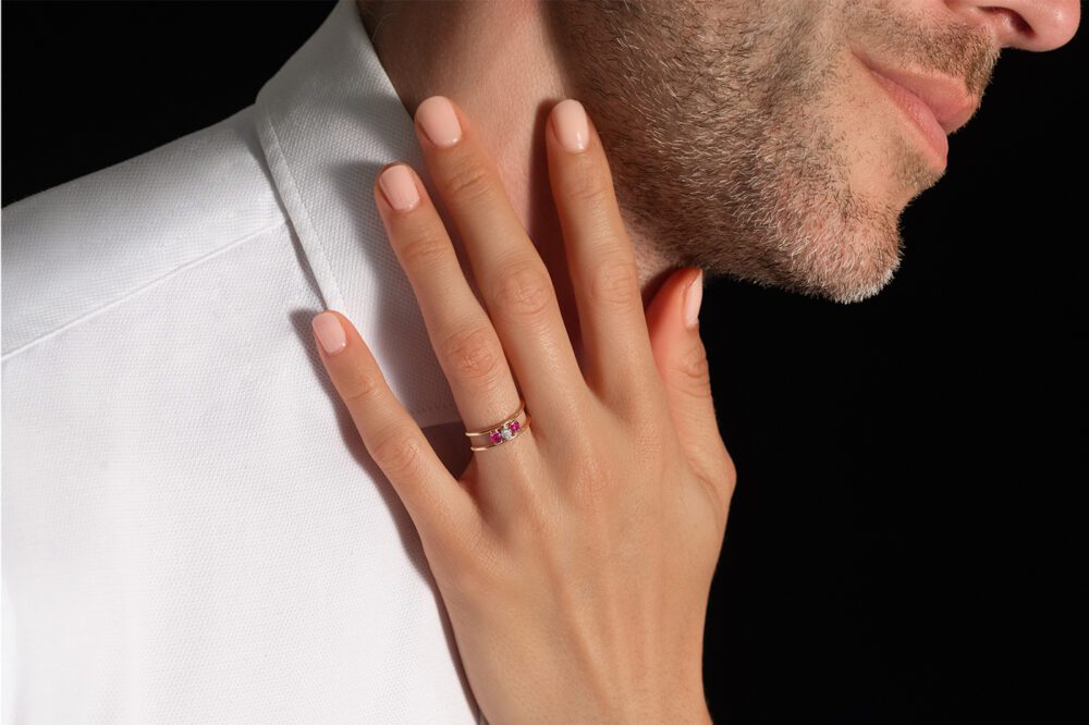 La Brune & la Blonde - Bague Hula Hoop or rose trilogie rubis & diamant – Image 2