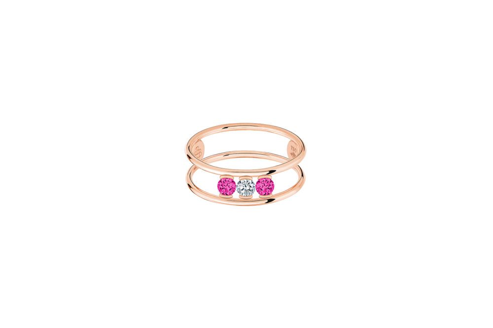 La Brune & la Blonde - Bague Hula Hoop or rose trilogie rubis & diamant