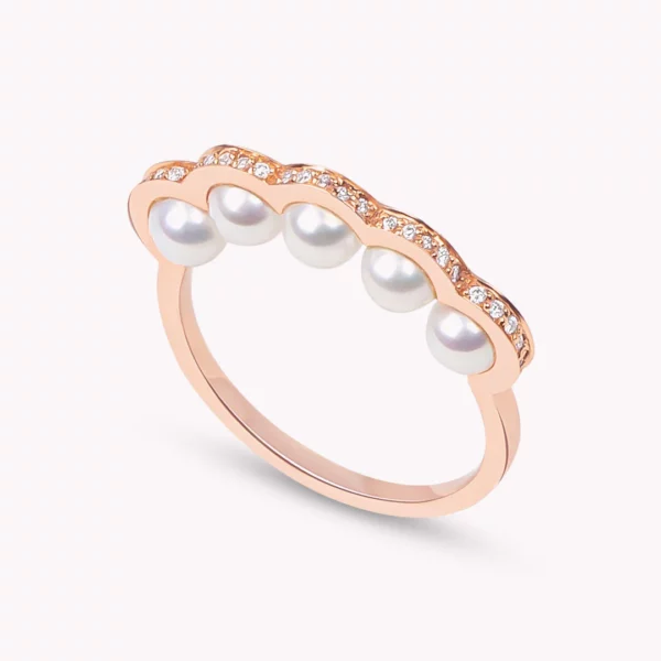 D1928 - Coco Beach - Bague en or rose diamants et perles blanches