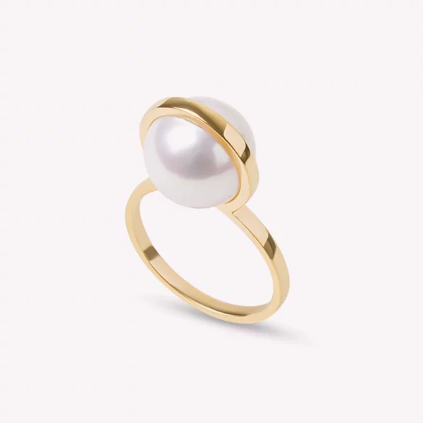 D1928 - Le Plongeoir - Bague Or jaune et perle blanche