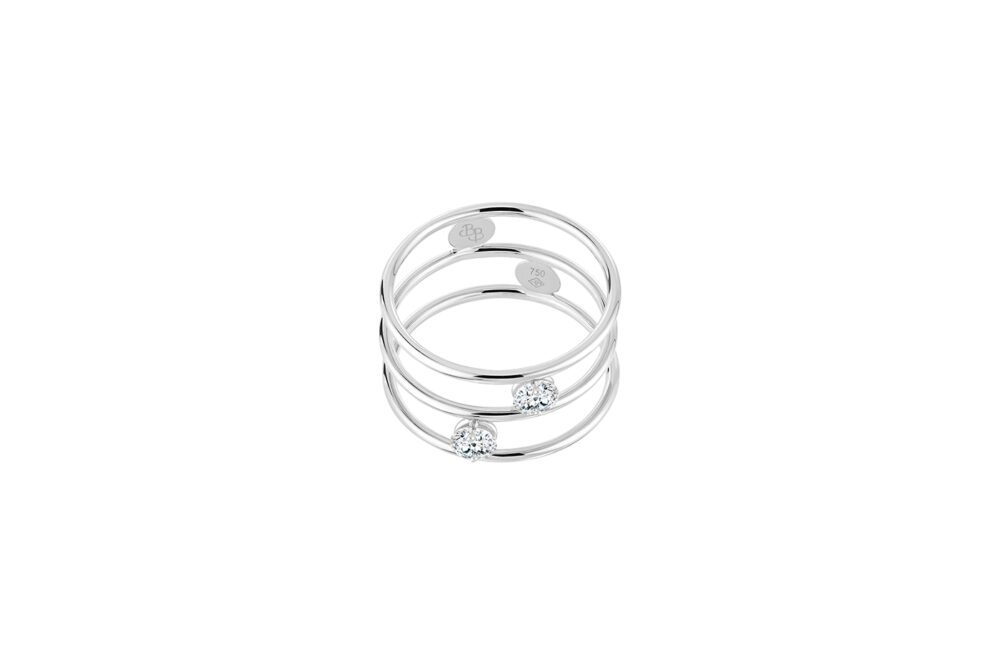 La Brune & la Blonde - Bague double Hula Hoop or gris, diamants