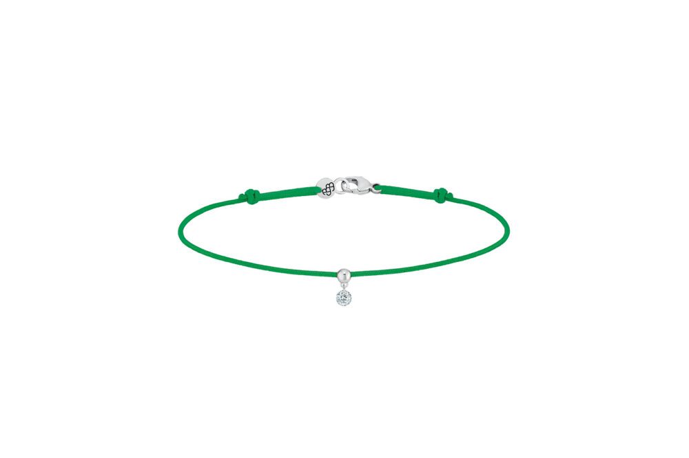 La Brune & la Blonde - Bracelet cordon BB vert, 1 diamant