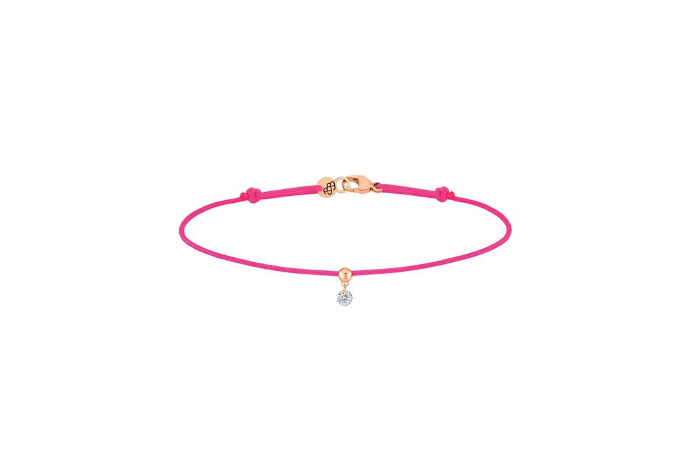 La brune & la Blonde - Bracelet cordon BB rose fluo, 1 diamant