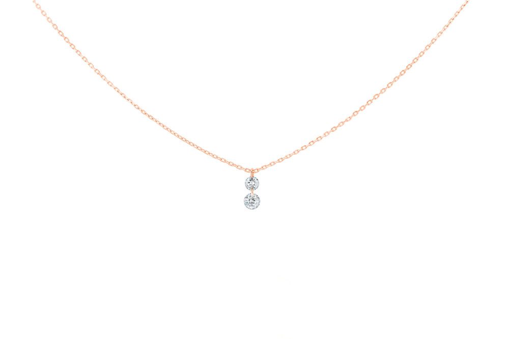 La Brune & la Blonde - Collier Duo 360° or rose, 2 diamants
