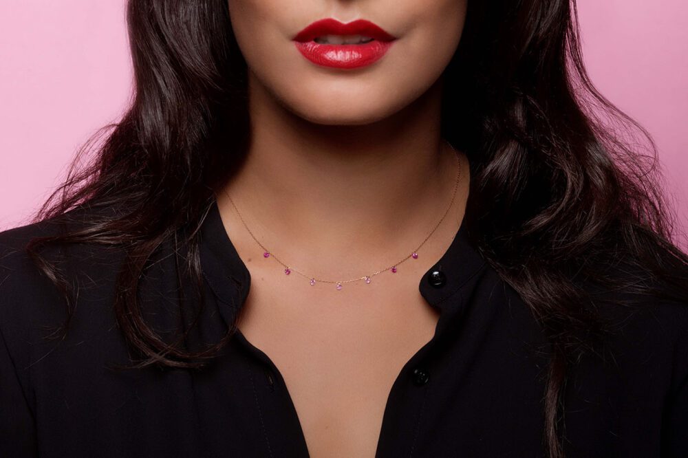 La Brune & La Blonde - Collier Confetti or rose et saphirs roses et rubis