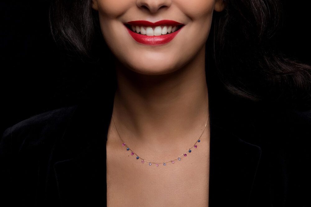 La Brune & la Blonde - Collier Confetti Venise or rose, saphirs et rubis – Image 2