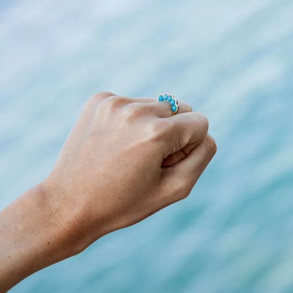 D1928 - Coco Beach - Bague Or rose et perles turquoise