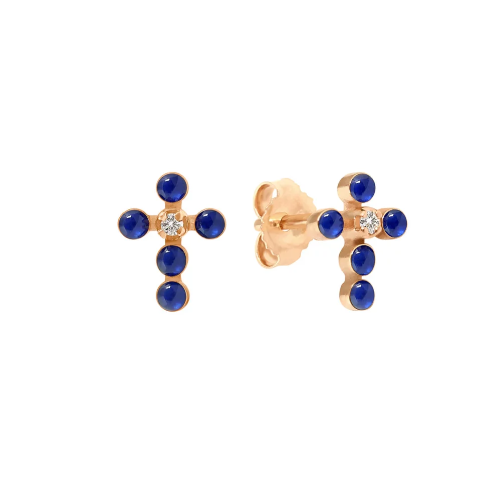 Gigi Clozeau - Boucles d'oreilles croix, or rose résine prusse