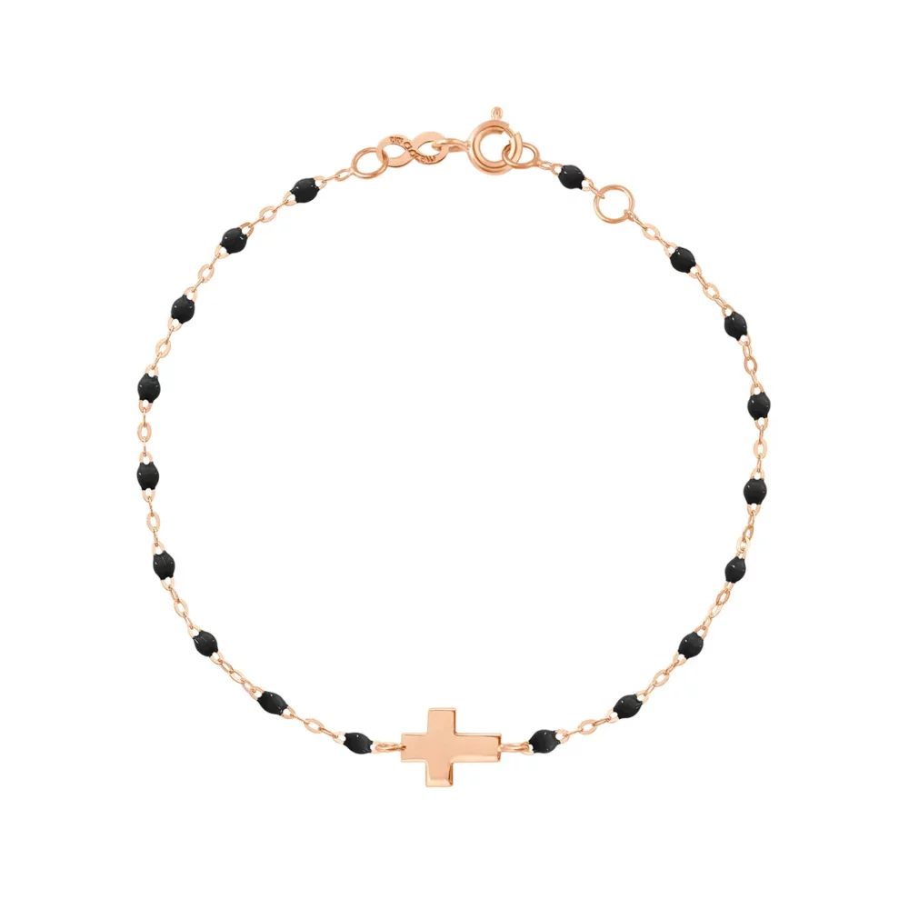 Gigi Clozeau - Bracelet croix, or rose résine noire