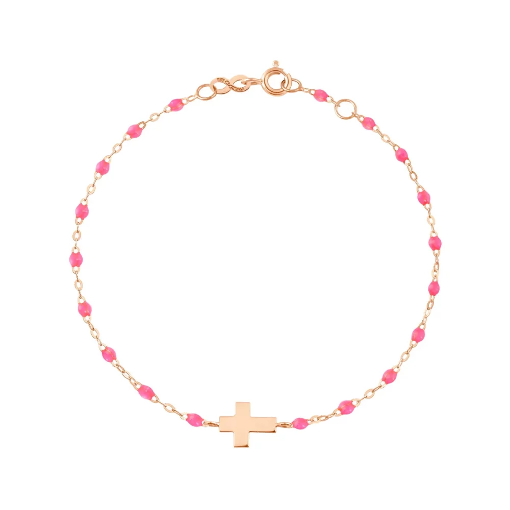 Gigi Clozeau - Bracelet croix, or rose résine rose fluo