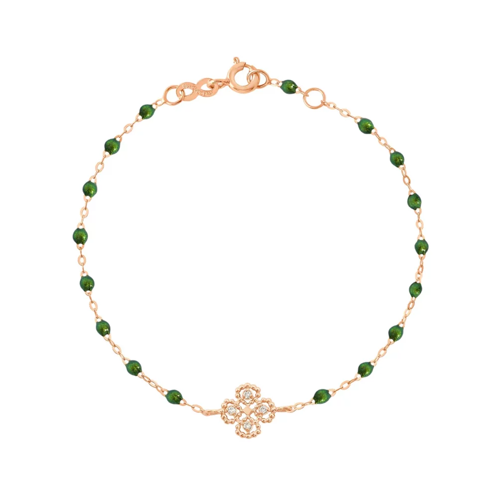 Gigi Clozeau - Bracelet trèfle or rose, résine scarabée diamants