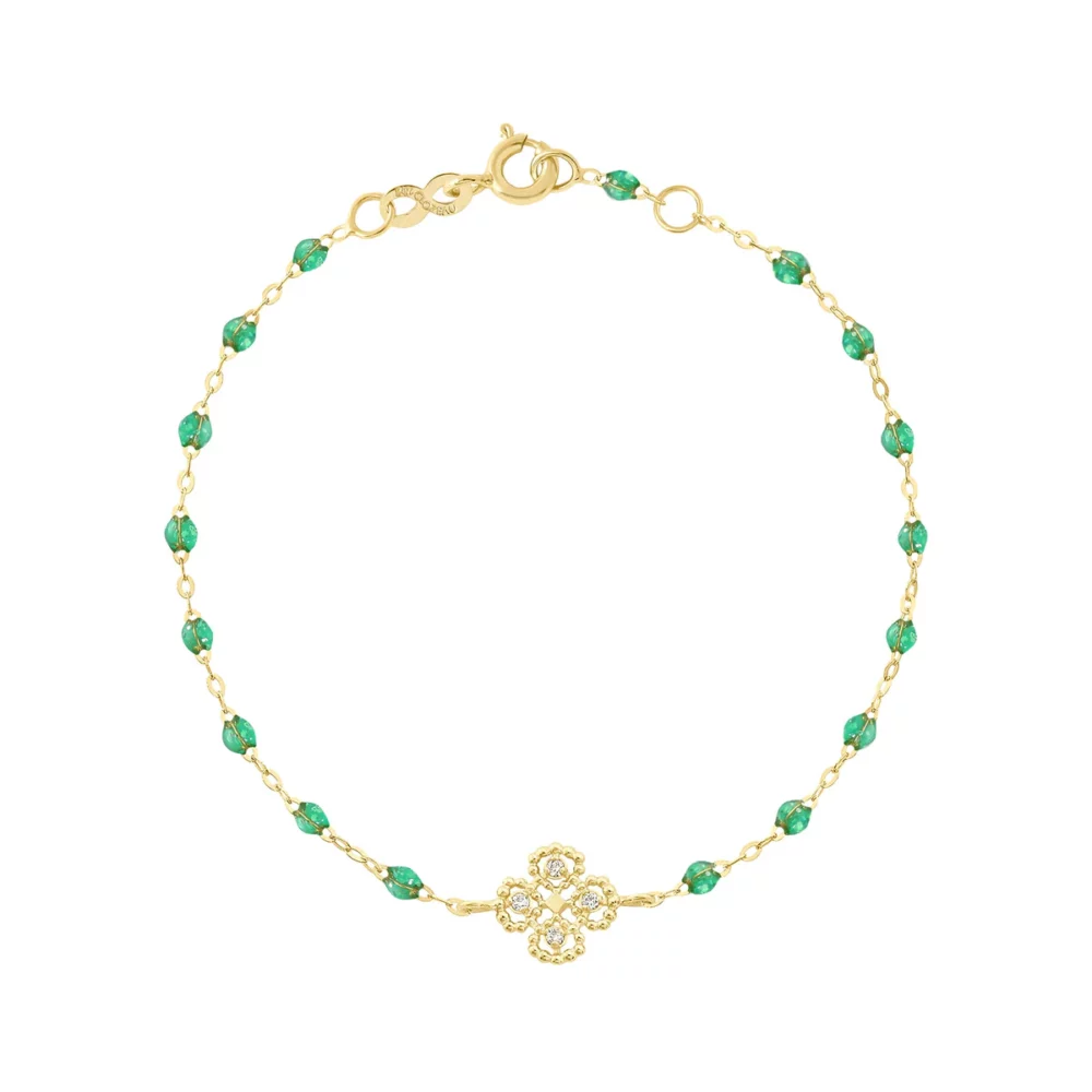 Gigi Clozeau - Bracelet trèfle or jaune, résine menthe diamants