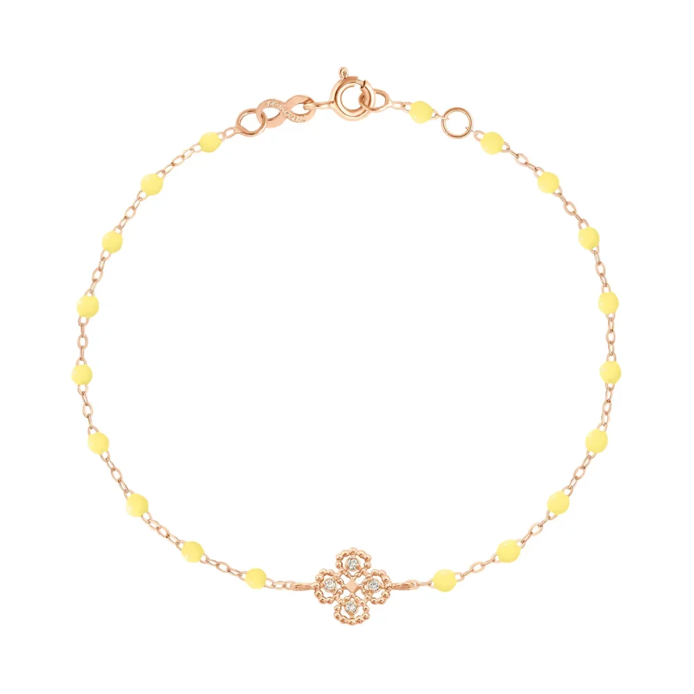 Gigi Clozeau - Bracelet trèfle or rose résine mimosa, diamants