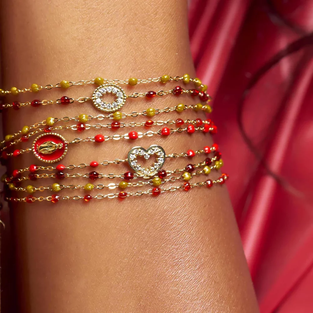 Gigi Clozeau - Bracelet or rose résine coquelicot, cœur suprême, diamants – Image 3