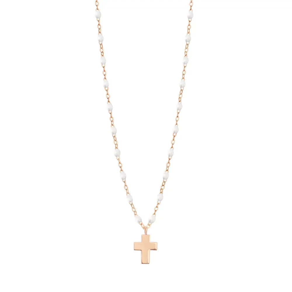 Gigi Clozeau - Collier croix, or rose résine blanche