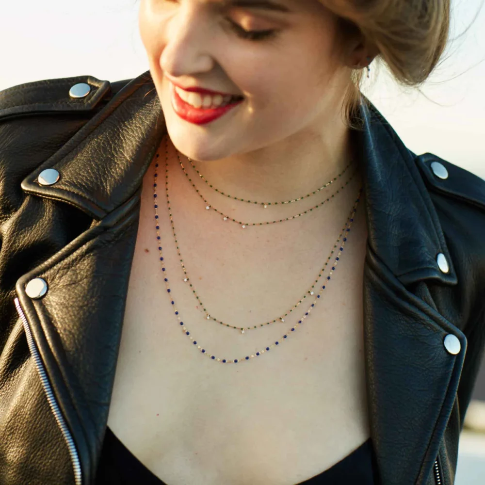 Gigi Clozeau - Collier mini suprême, or rose 5 diamants résine noire – Image 2