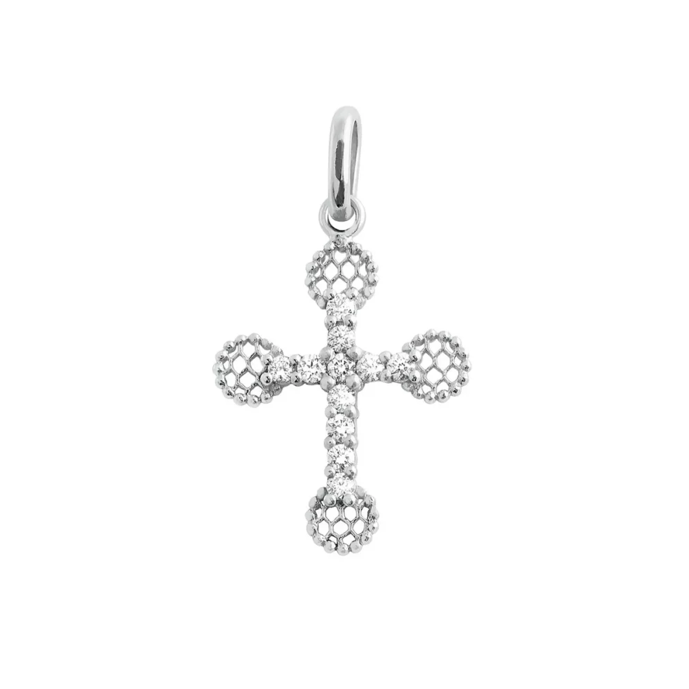 Gigi Clozeau - Pendentif croix dentelle or gris, diamants