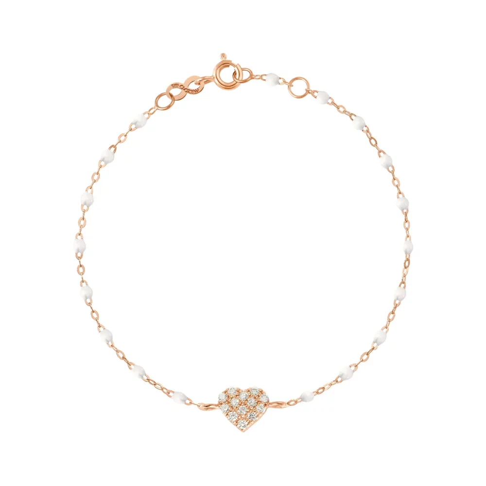 Gigi Clozeau - Bracelet or rose résine blanche, cœur diamants In Love