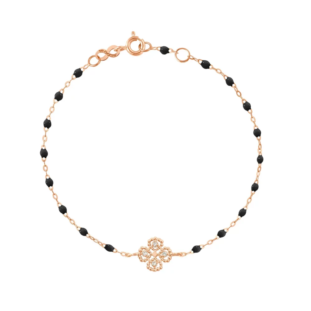 Gigi Clozeau - Bracelet trèfle or rose, résine noire diamants