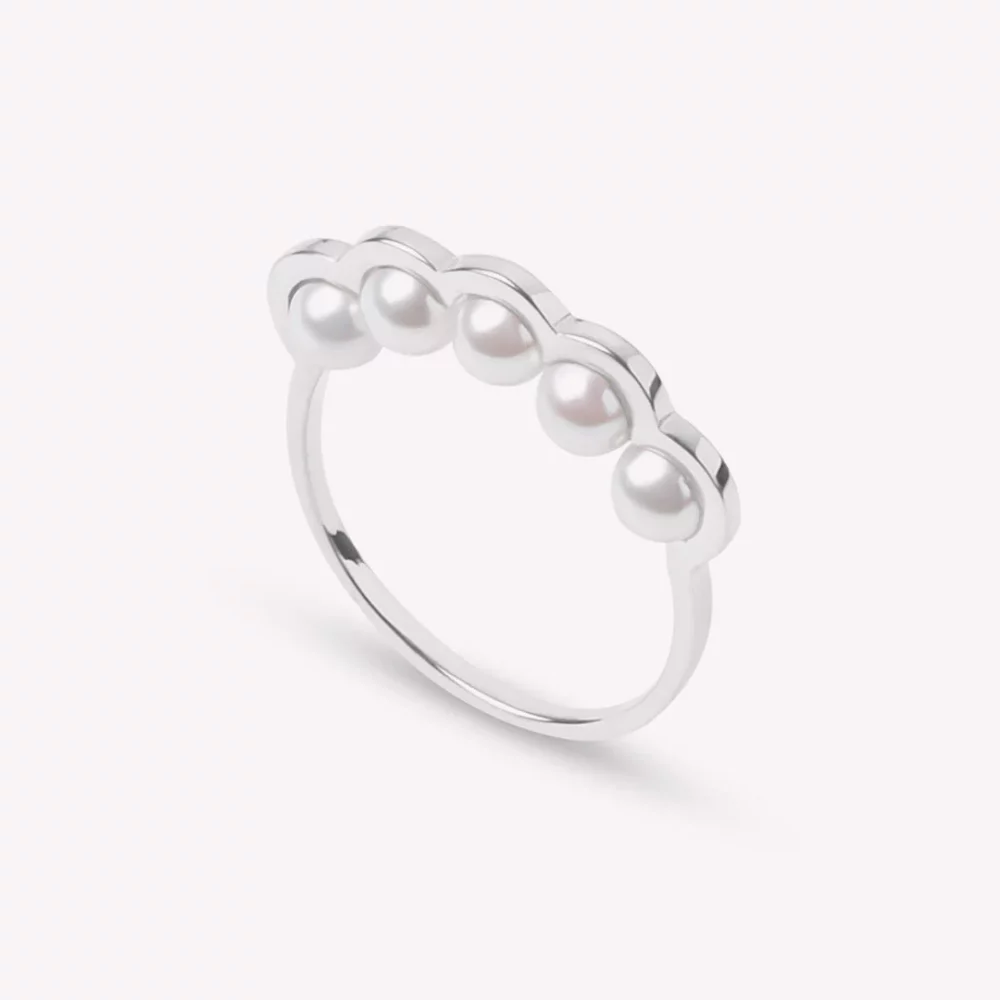 D1928 - Bague Coco Beach or gris et perles blanches