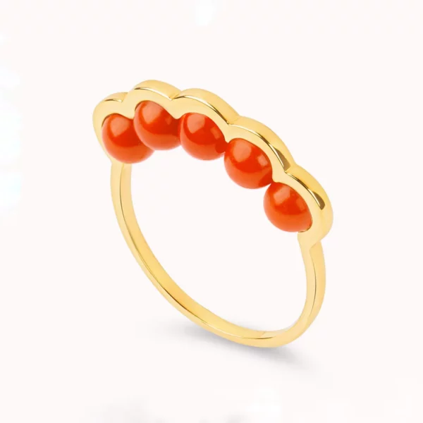 D1928 - Bague Coco Beach or jaune et perles corail