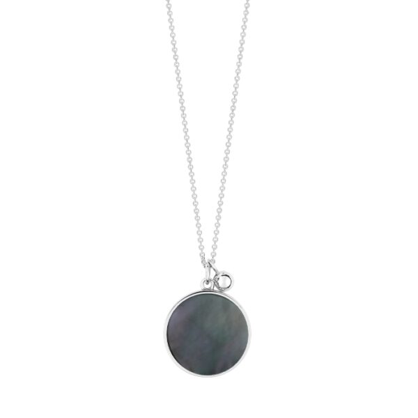 GINETTE NY –  ever black MOP white gold disc on chain